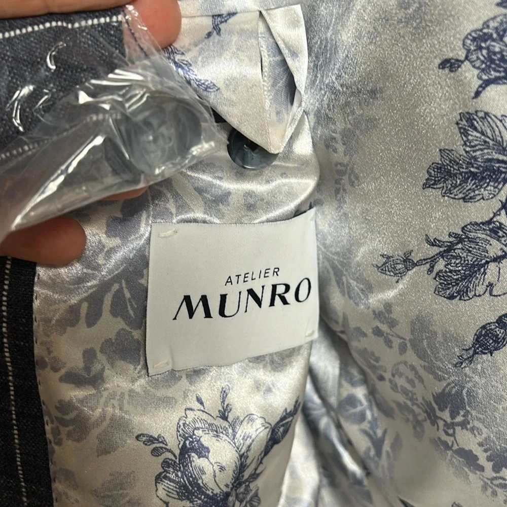 Atelier Munro Men’s Custom Made Linen Blend Striped Suit Set see measurements